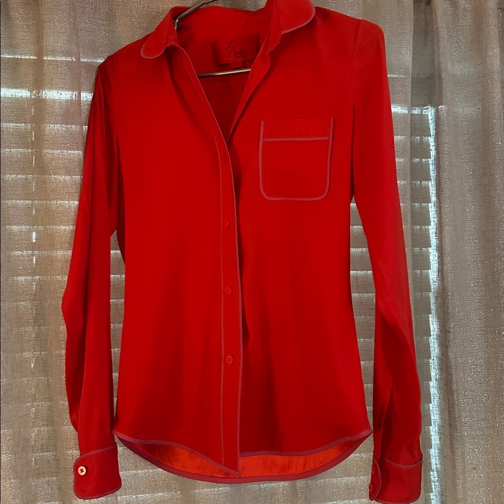 Z Spoke by Zac Posen Silk Tuxedo Blouse Long sleeve Red Pink Trim  size 2
luxury